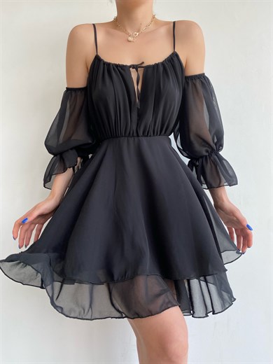 Lusian Şifon Elbise Siyah